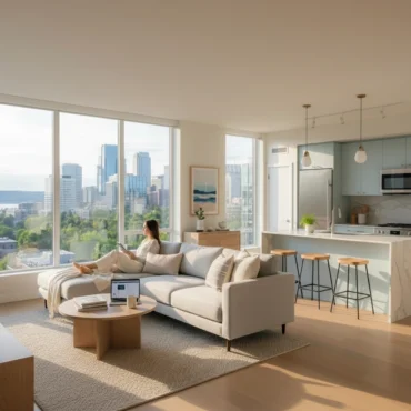 Corporate apartment living room - Roundtop Rentals Seattle
