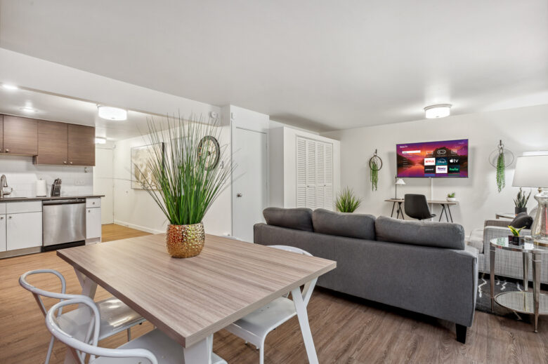 Comfortable furnished apartment living space - Roundtop Rentals