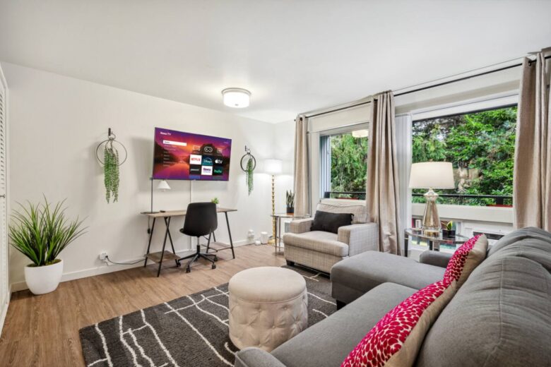 Modern furnished living space at Roundtop Rentals Seattle